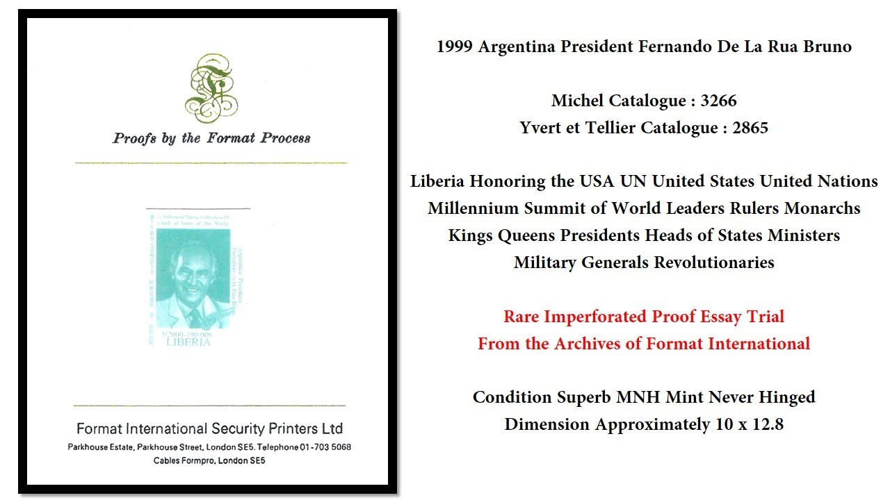 Liberia 1999 USA UN Argentina President Fernando La Rua Proof Mi#3266 MNH