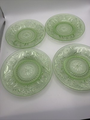 Set of 4 INDIANA TIARA Chantilly Green Salad/Sandwich Glass 7.4  Plates