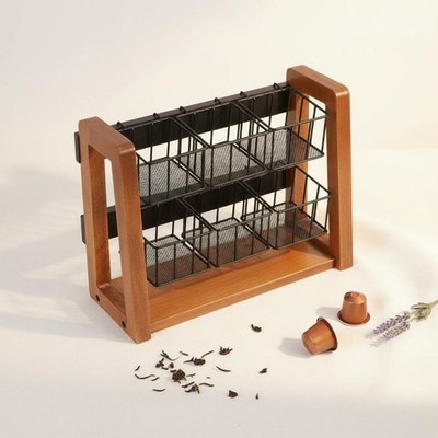 Hot Beverage Pouch Organizer Two Tier Design Coffee Capsule Organizer Wood And