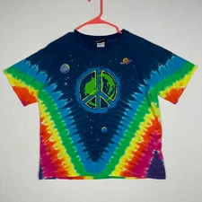 Liquid Blue Peace Sign Earth Planets Medium Tee T-Shirt Tie-Dye