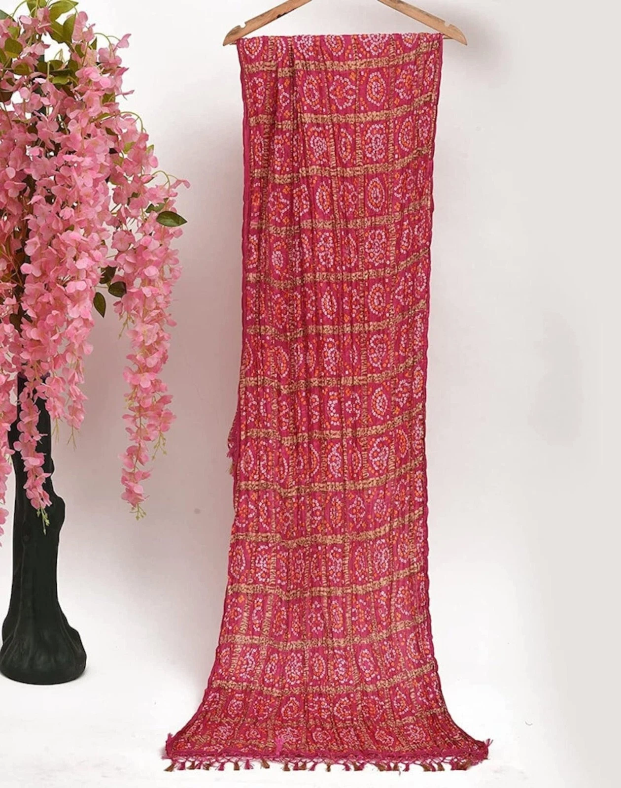 Silk Chinon Bandhej Dupatta Traditional Tie-Dye Indian Scarf Festive, Decoration