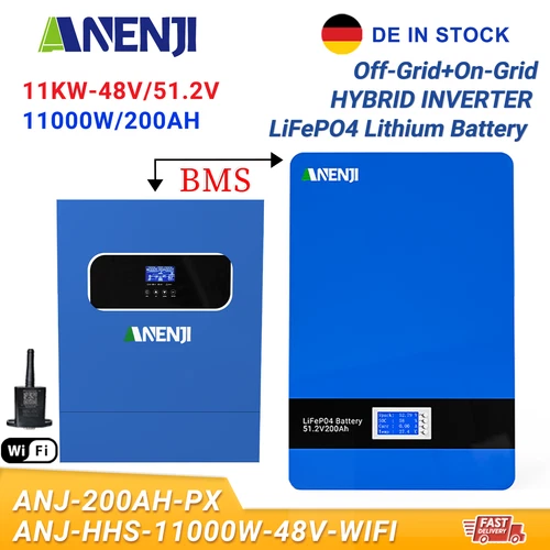 11KW off-grid solar inverter hybrid 2*MPPT 160A 220V 5KWh LiFePO4 battery BMS