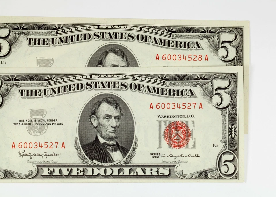 Lot of 2 Consecutive 1963 Red Seal United States Notes Choice to Gem BU - Image 2 of 4