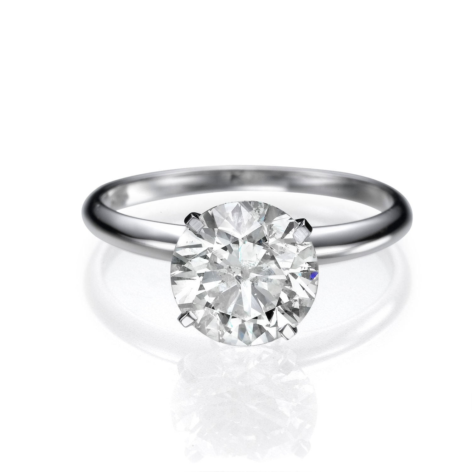 Bague De Fiançailles Solitaire Diamant Rond 3.00 Ct - Or Blanc 14 Carats - Taille US 12 Disponible