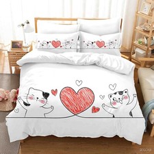 3D Pattern Line Cat White Quilt Cover Set Duvet Cover Bedding Pillowcases 1485