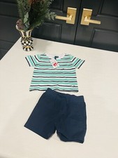 Janie and Jack Outfit Bundle Green Stripe Tshirt Navy Shorts NWT 12-18 mnths