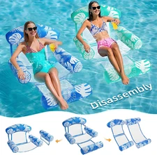 2 Packs Inflatable Pool Floats Adult, 5-in-1 Floating Lounge Chairs with Detacha