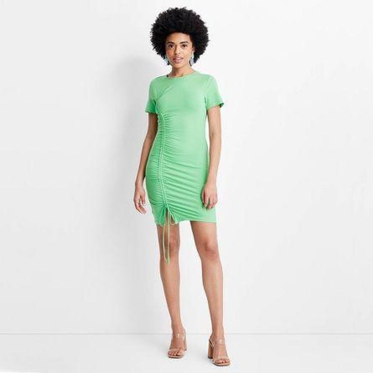Women's Short Sleeve Side Shirred Knit Mini Bodycon Dress - Future Collective™S