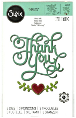 Thank You Phrase with Hearts Sizzix Thinlits Thin Metal Die Set 660370 NEW!