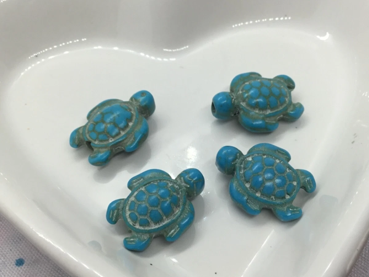 4 aqua Howlite tortoise turtle beads approx 17mm very pretty