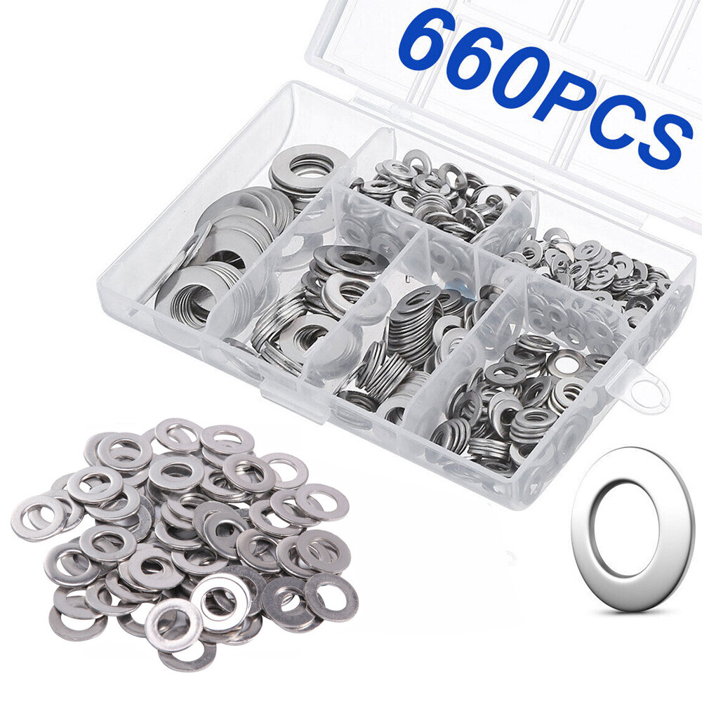 660 PCS of 304 Stainless Steel Washers Flat Washer Assortment Set Kit 6 Sizes