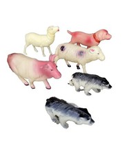 Vtg Plastic Celluloid Toy Dog Bull Cow Farm Animal Sheep Lamb Bear Lot Set USA