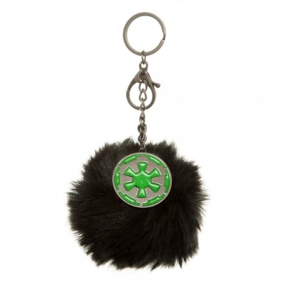 Star Wars Black Furry KeyChain Green Empire Logo Fluff Ball Dangle Backpack Clip