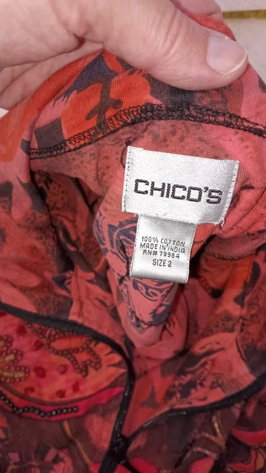 Chico's 红色刺绣串珠夹克 2 码大号西装外套 C2 — 第 4/4 张图片