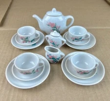 Decorative Miniature Tea Set Dollhouse Party Flower Rose Rosebud Pattern 15pc