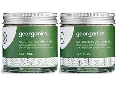2 TOOTHPOWDER TEA TREE GEORGANICS STAIN REMOVAL WHITENING 100% NATURAL CLEANING