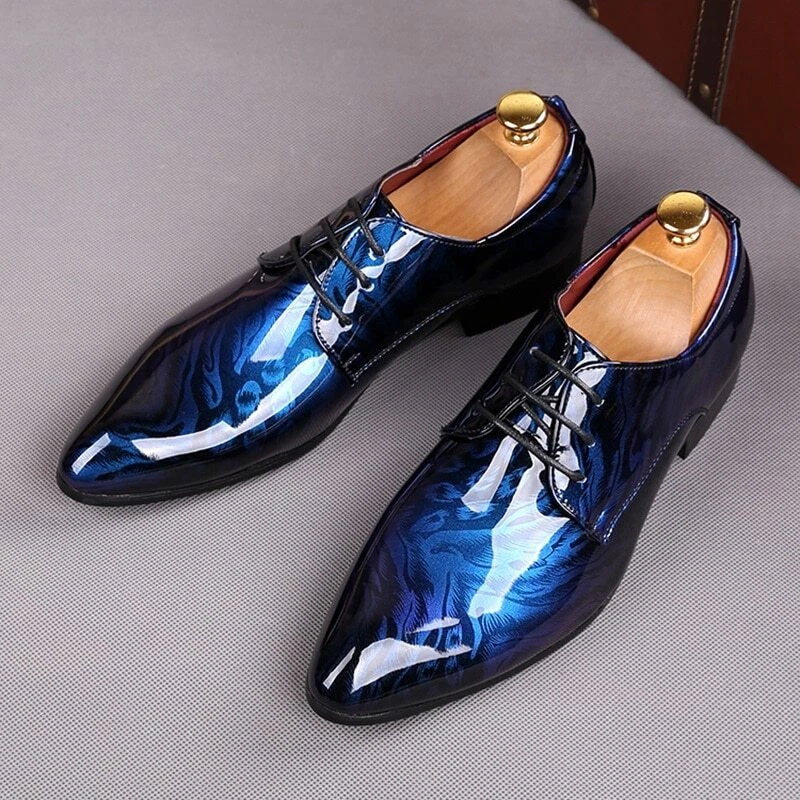 Luxury Fashion Formal Men Shoes Handmade Blue High Quality Printing Leather  Flats Male Party Dress Slip On Oxford Dress Shoes