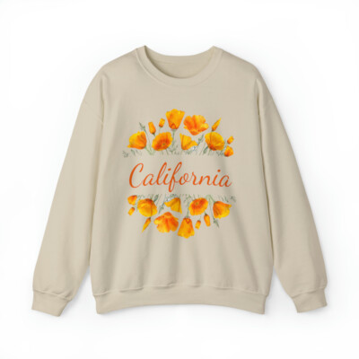 California Poppy Sweatshirt Cali State Flower Crewneck Boho Botanical  Wildflower