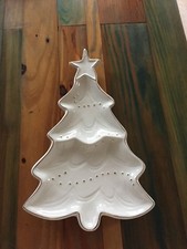 14 in decorative ceramic Christmas Tree candy dish with gold accents