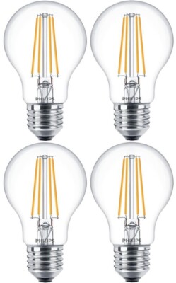 Philips 7W E27 LED Klar Leuchtmittel Warmweiß 2700K 806lm Non-Dim Edison Schraube 4er Pack