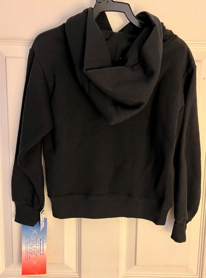 GK "CHEER" NIÑAS PEQUEÑA NEGRA SUDADERA CON CAPUCHA AZUL PLATA LOGOTIPO METÁLICO TALLA S Foto 4 de 4