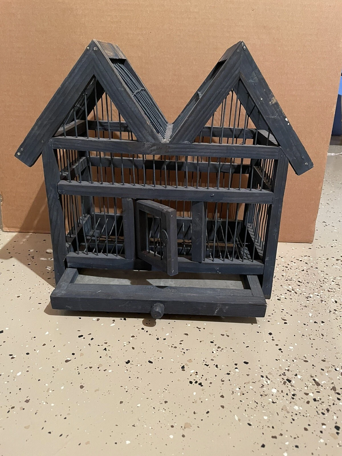 BIRD CAGE TWIN PEAKS & DOOR Painted Blue Vintage