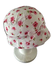 BNWT Girls Cute White & Flowers Jelly Beans Bucket Style Sun Hat 6 to 12 Months