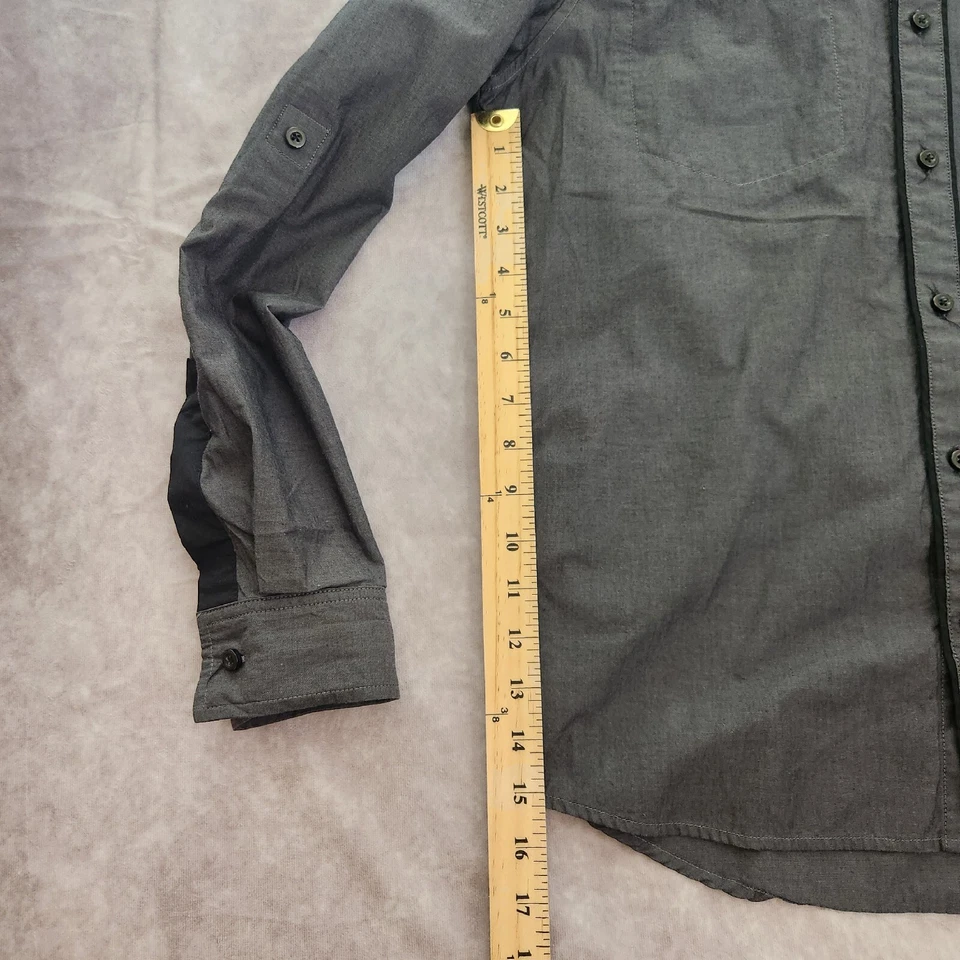 Camisa con botones Threads & Heirs para hombre talla mediana. Gris, negro, manga larga. Foto 4 de 4