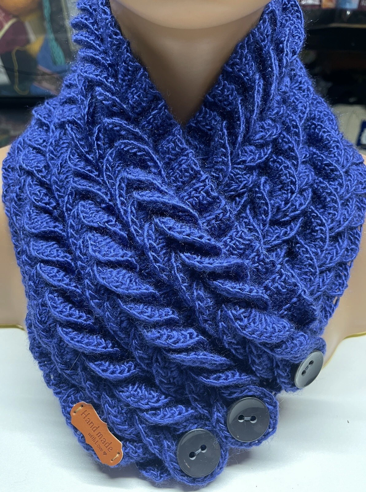 Braided Neck Warmer Blue Colourful Acrylic Stunning Beautiful Chunky