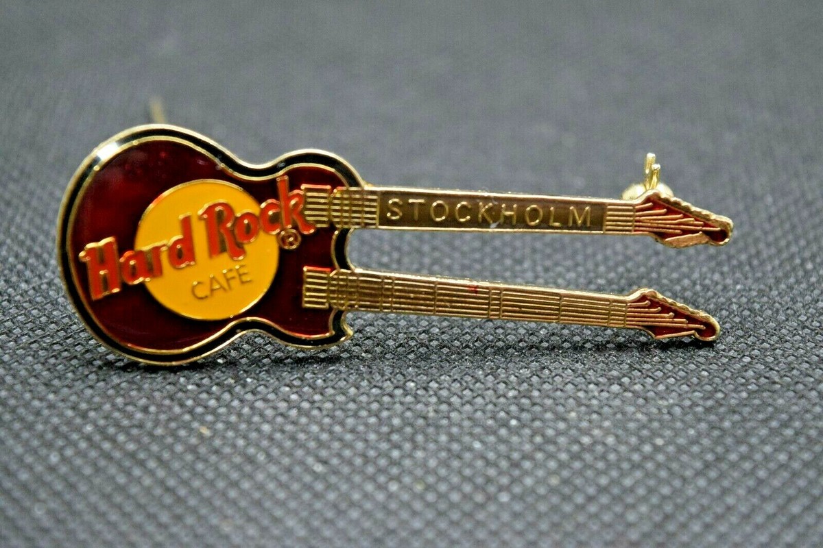 Hard Rock Cafe Stockholm Sweden Pin Red Double Neck Guitar | eBay
