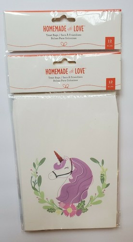 Unicorn & Floral Treat / Birthday Party Favor Loot Bags Set of 24 Food Safe NEW - Picture 4 of 11