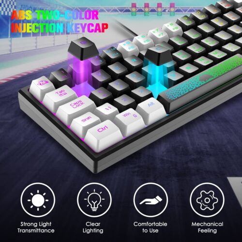 Mechanical Feel Portable Wired Gaming Keyboard RGB Backlight 62 Keys UK Layout - Picture 2 of 18