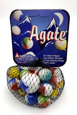 Net Bag 25 "Agate" Glass Mega Marbles 24 Players 1 Shooter 2006-2009 Colorful