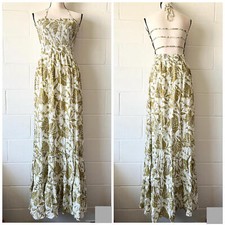 Fashion Nova Green Floral Monstera Smocked Halter Maxi Dress Women’s Medium