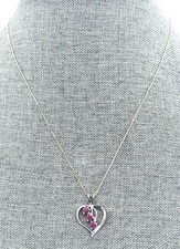 Sterling Silver 925 FAS Heart Shaped Pendant Necklace w/ 3 Rubies