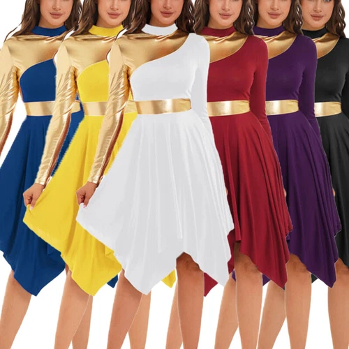 Women Metallic Church Praise Dance Dress Worship Liturgical Lyrical Dancewear - Picture 5 of 69