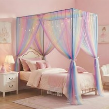 Bed Canopy for Girls Kids, 4 Corner Post 53.1"W x 78.7"L Pack of 4 Rainbow