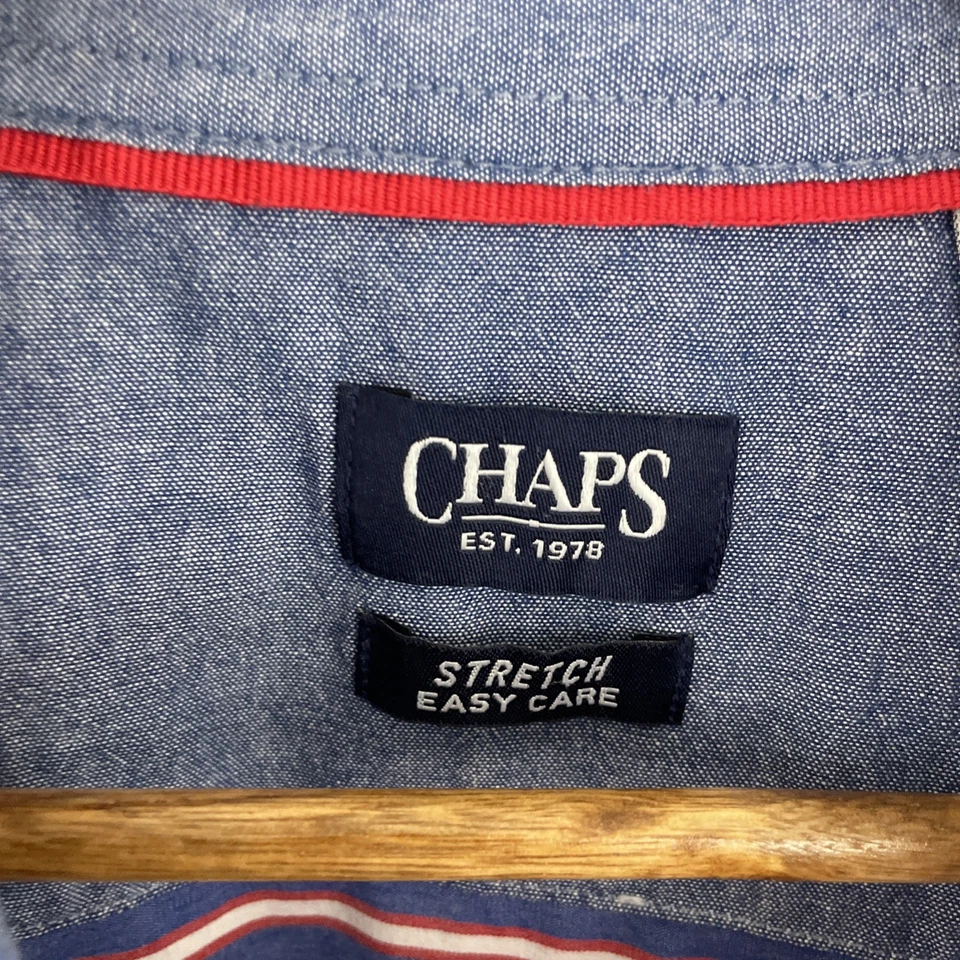 Chaps Stretch Easy Care Shirt Mens 3XLT Tall XXXL Multicolor Plaid Short Sleeve - Image 3 of 4