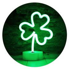 LED Shamrock Neon Signs, Night Lights USB Battery Operated Clover Lamp for Bi...