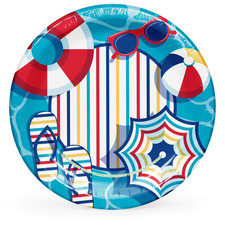 Summer Paper Plate 10" Disposable Bulk 85ct Beach Party Supplies BBQ Picnic Pool