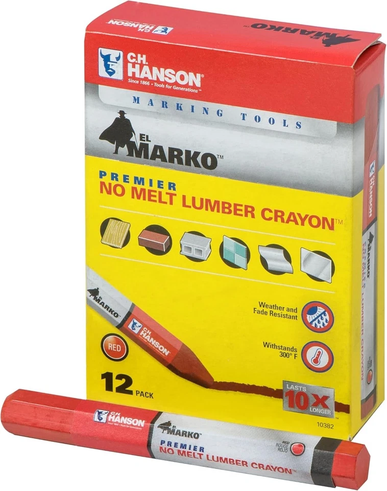 New C.H. Hanson 66401ZR Red Premier Lumber Crayons 3-Pack (36 total) Waterproof - Image 2 of 4