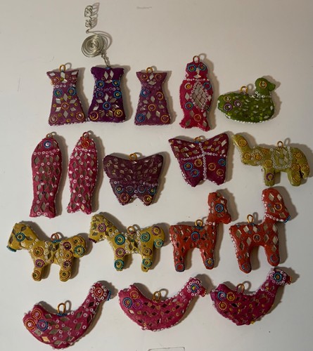 Handmade Clay Animal Ornaments Lot (17) With Beads & Mirrors Owls Fish Horses - Picture 2 of 2