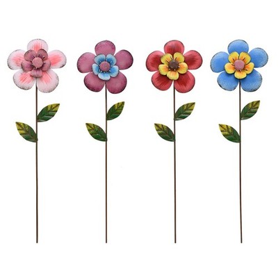 4Pcs Metal Flower Garden Stakes, 16'''' H Rustic Flowers Yard Stake Decorative ...