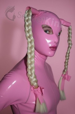 ROSA LATEX GUMMI KAPUZE MASKE ENG HANDGEFERTIGT ZÖPFE COSPLAY ANZUG UK LAGER