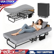Portable Folding Bed w/Memory Foam Mattress Frame Guest Bed,Charging Station