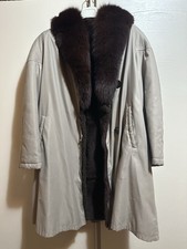 Cappotto vintage donna beige con collo in pelliccia di volpe interno caldo