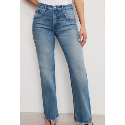 GOOD AMERICAN High Rise Straight Leg Jeans Medium Wash Raw Hem Size 12 31
