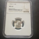 1954 S Roosevelt Dime Silver NGC MS 66 10C San Francisco KM#195 8152716-019