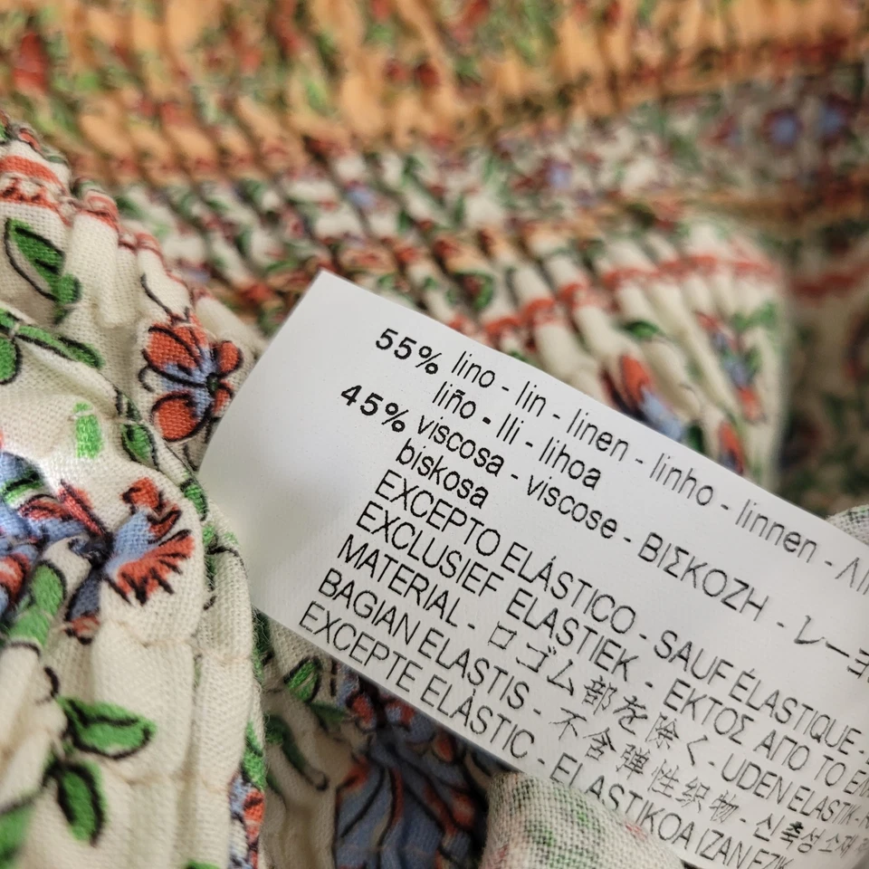 Zara Women Size M Coloured Floral Linen Blend Smocked Top Blouse Summer Casual - Image 4 of 4