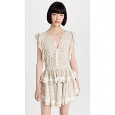 Sokie Collective NWT The Mini Flicker Dress Yellow Green Floral Tiered Rayon L